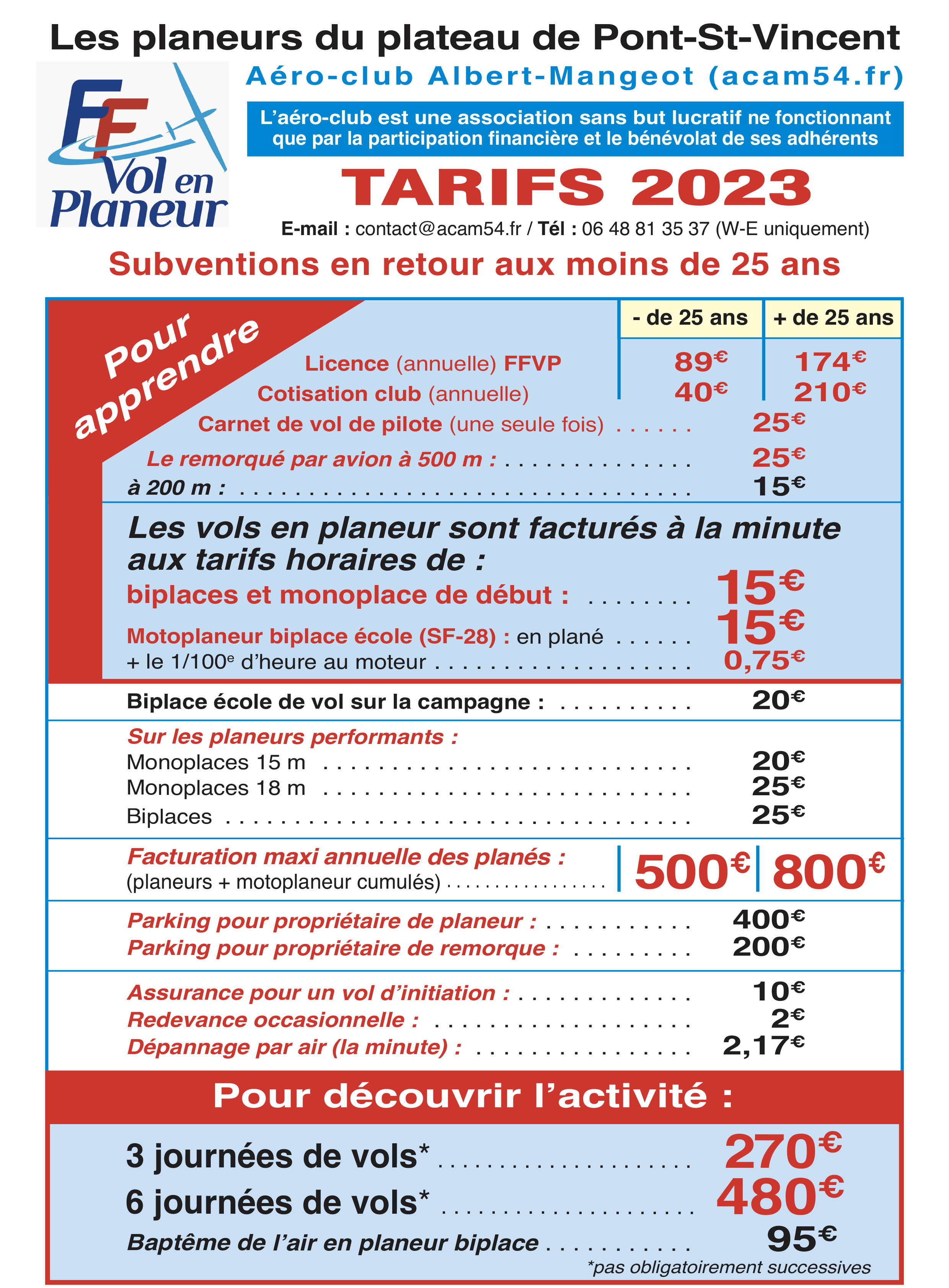 Tarifs 2023
